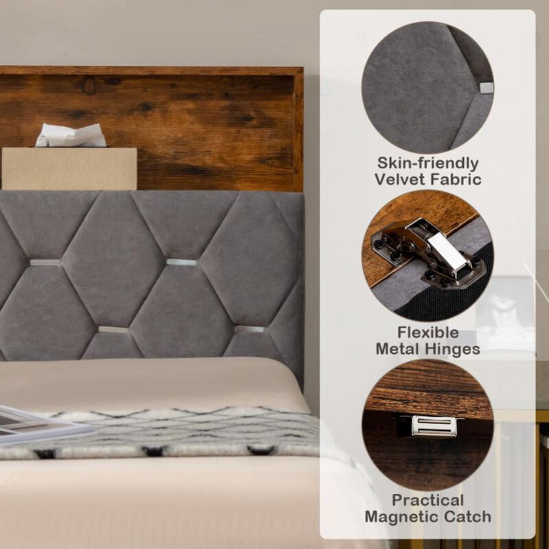 Hivvago Upholstered Bed Frame with Storage Headboard