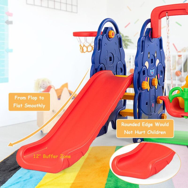 Hivvago 3-in-1 Junior Children Freestanding Design Climber Slide Swing Seat Basketball Hoop