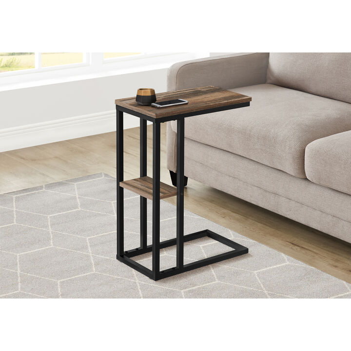 Monarch Specialties I 3673 Accent Table, C-shaped, End, Side, Snack, Living Room, Bedroom, Metal, Laminate, Brown, Black, Contemporary, Modern