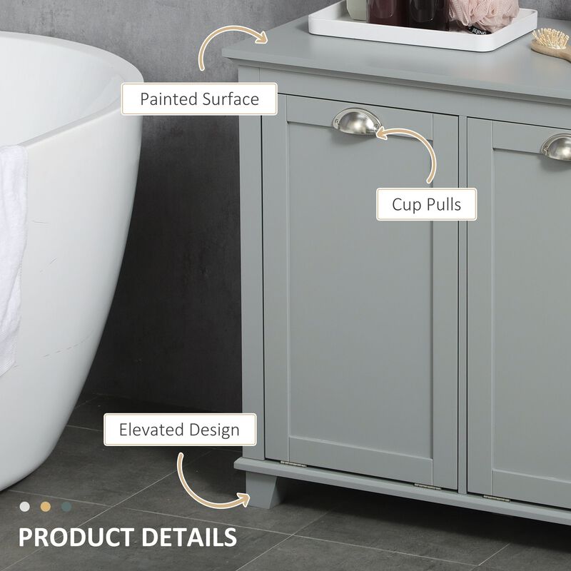 Gray Laundry Solution: Tilt-Out Two-Compartment Bathroom Sorter Cabinet