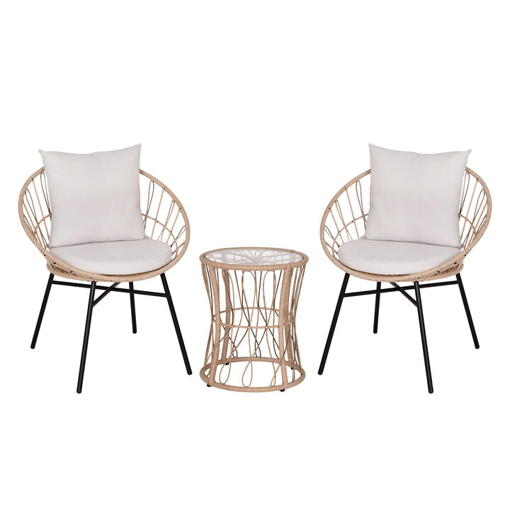 3 PC Tan/Light Gray Rattan Set