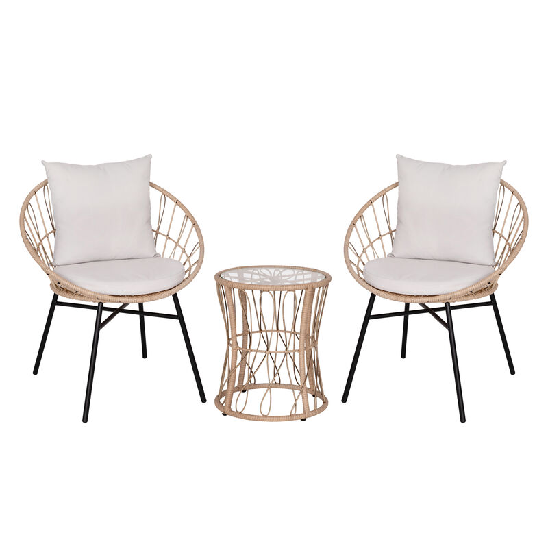 3 PC Tan/Light Gray Rattan Set