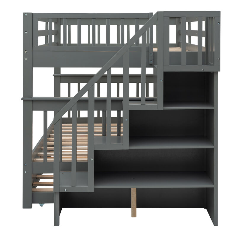 Merax Storage Bunk Bed Trundle Bed with Guard Rail