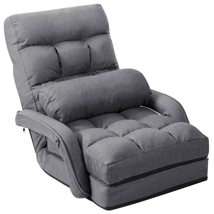 Folding Lazy Floor Chair Sofa with Armrests and Pillow