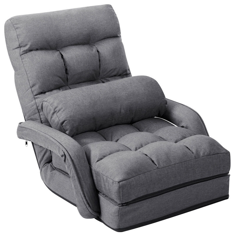 Folding Lazy Floor Chair Sofa with Armrests and Pillow