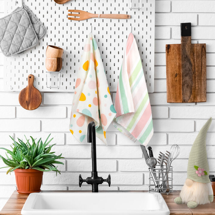 Set of 2 Pastel Stripes and Easter Eggs Kitchen Tea Towels 26"