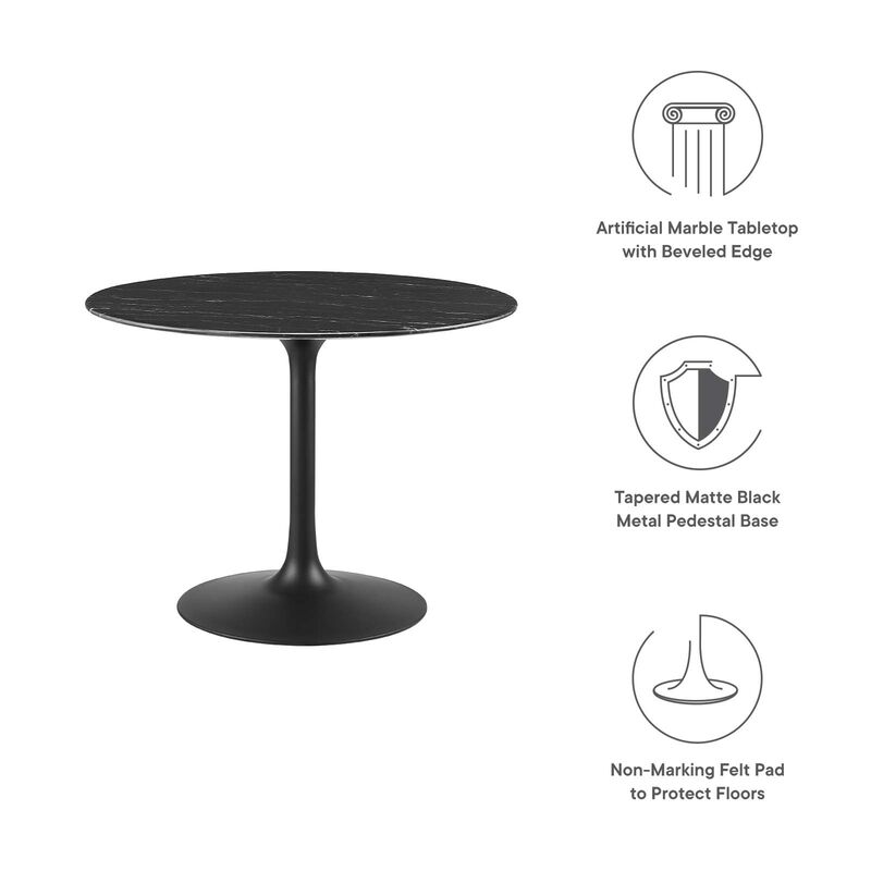 Modway - Lippa 40" Artificial Marble Dining Table Black Black