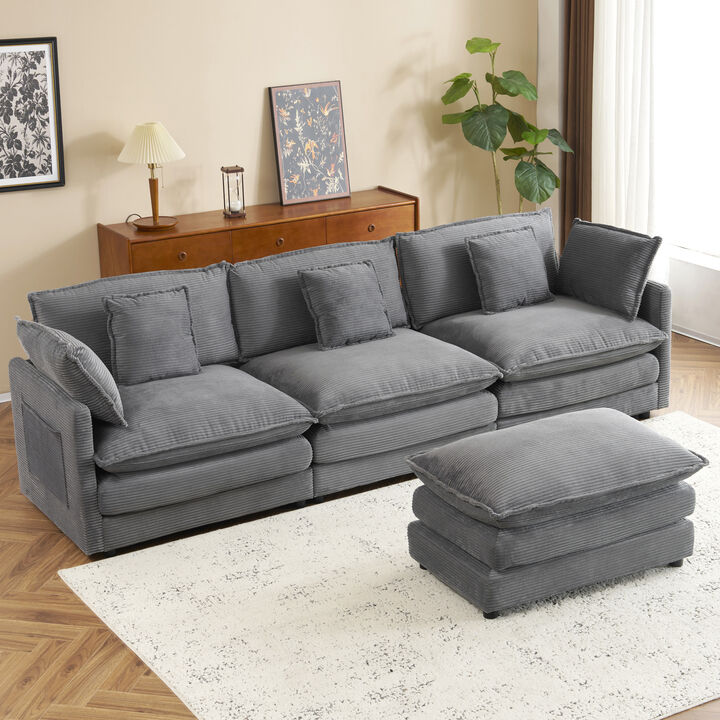 Merax Modern Corduroy Sectional Sofa for Living Room