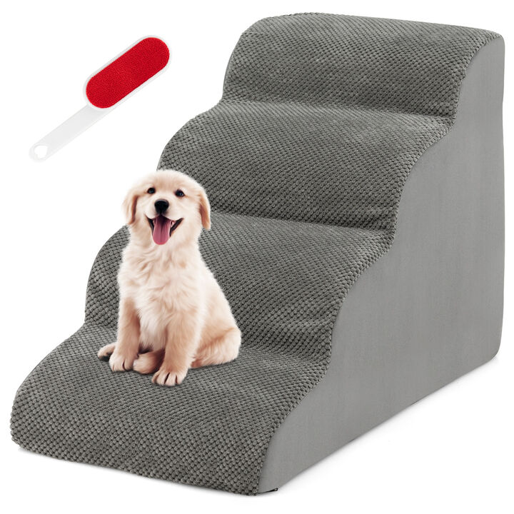 4-Tier Foam Non-Slip Dog Steps with Washable Zippered Cover