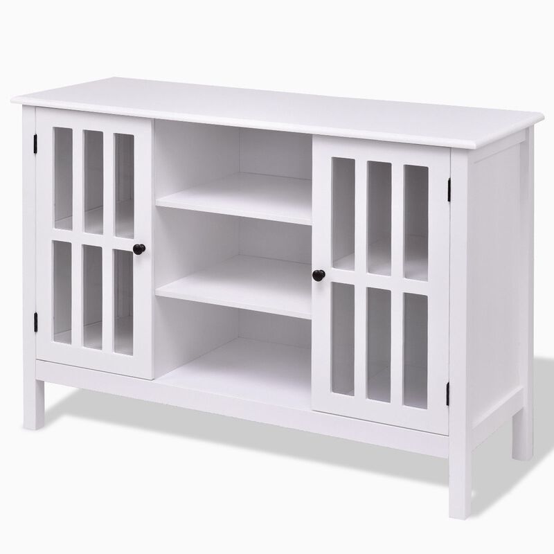 Hivvago White Wood 43-inch TV Stand with Glass Panel Doors