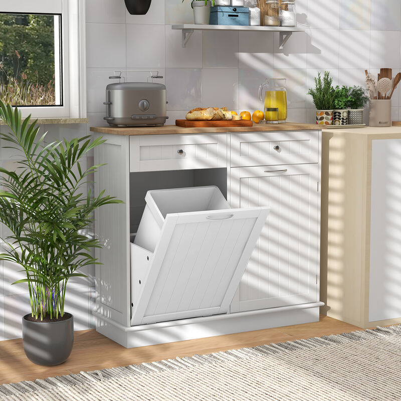 Kitchen Trash Cabinet with Single Can Holder & Adjustable Shelf – Stylish Waste Bin Storage Solution