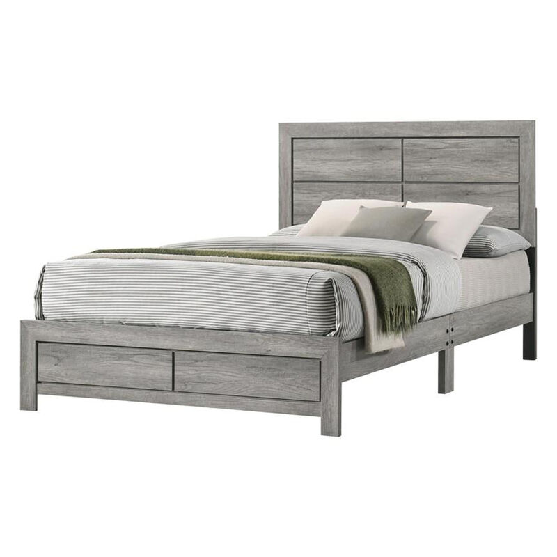 Robin King Size Bed, Platform Base, Driftwood, 8 Support Legs - Benzara