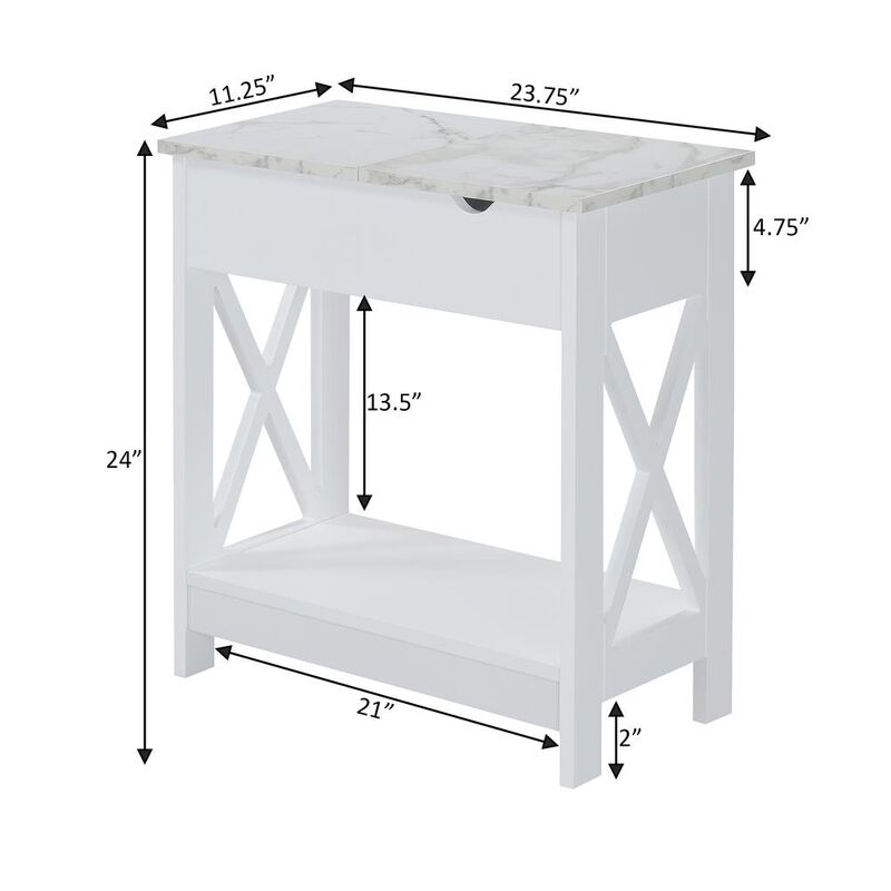 Convenience Concepts Oxford Flip Top End Table with Charging Station and Shelf, Marble