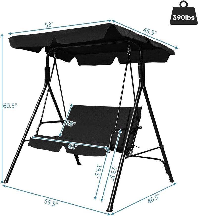 2 Person Weather Resistant Canopy Swing for Porch Garden Backyard Lawn
