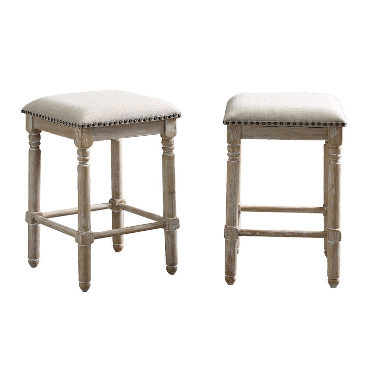 Wood Upholstered Swivel Counter Height Stool, Set of 2, Tan
