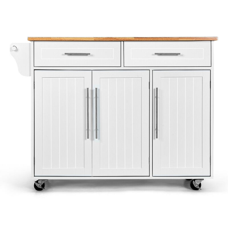 Kitchen Island Trolley Wood Top Rolling Storage Cabinet Cart with Knife Block