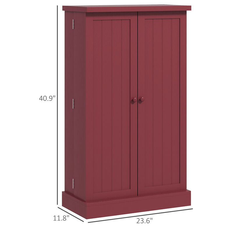 HOMCOM 41" Kitchen Pantry with 12 Spice Racks and Adjustable Shelves Red