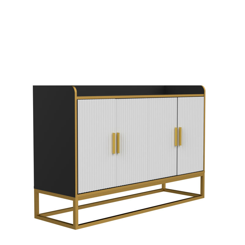 Modern Kitchen Buffet Storage Cabinet Cupboard Gloss With Metal Legs For Living Room Kitchen (Black)