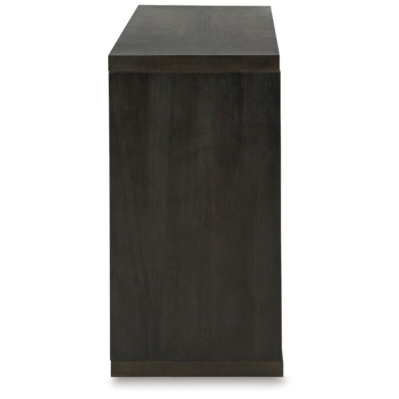 Console Sofa Table, Solid Wood C Shape w Shelf, Black Brown 58 Inch - Benzara