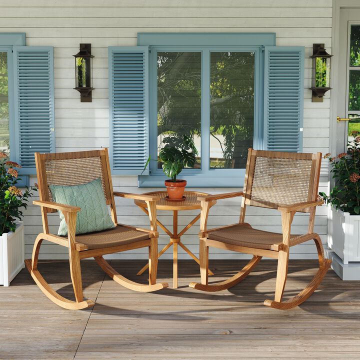 Merax 2 Pieces Outdoor Patio Acacia Wood Rocking Chair
