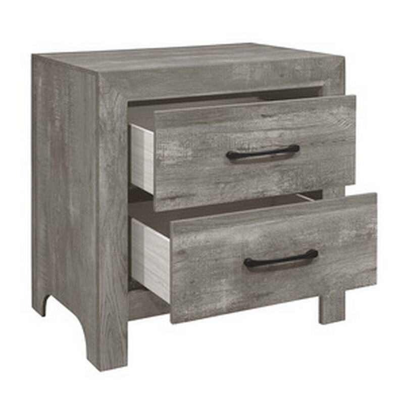 Adia 24 Inch Classic 2 Drawer Nightstand, Metal Handles, Rustic Gray Finish-Benzara
