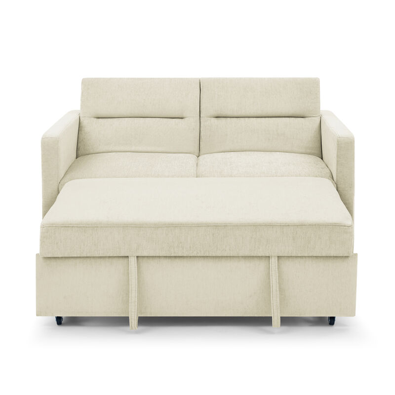 Loveseats Sofa Bed With Pull-Out Bed, Adjustable Back And Two Arm Pocket, Beige (54.5"X33" X 31.5")