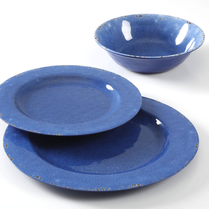 Studio California Mauna 12-Piece Dinnerware Set in Cobalt Blue Crackle Look Decal