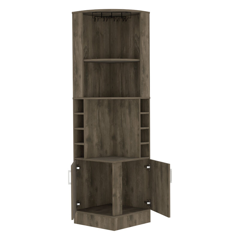 DEPOT E-SHOP Egina Bar Cabinet Two Drawers, Eight Bottle Cubbies, Two Large Open Shelves, Dark Brown