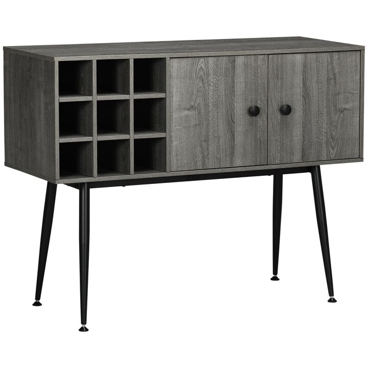 Distressed Gray Bar Cabinet: Buffet with Wine Rack & Adjustable Shelf