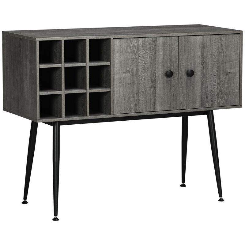 Distressed Gray Bar Cabinet: Buffet with Wine Rack & Adjustable Shelf