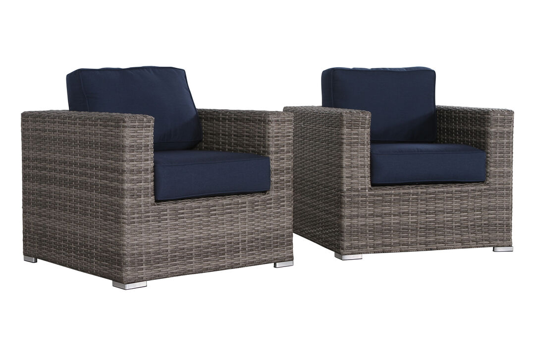 Living Source International Grade Club Fully Assembled Patio Chair with Sunbrella Cushions (Set of 2) Sunbrella Navy Blue