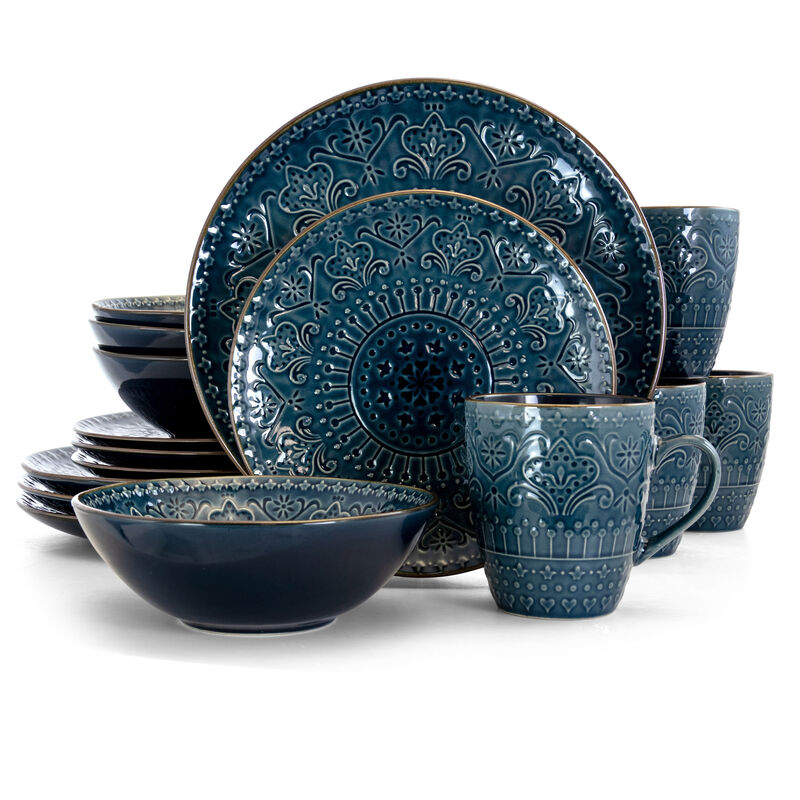 Elama  Deep Sea Mozaic 16 Piece Luxurious Stoneware Dinnerware with Complete Setting for 4
