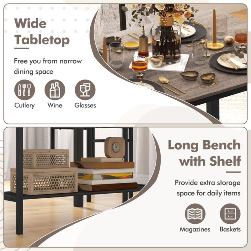 Hivvago 4 Pieces Rustic Dining Table Set with 2 Chairs and Bench