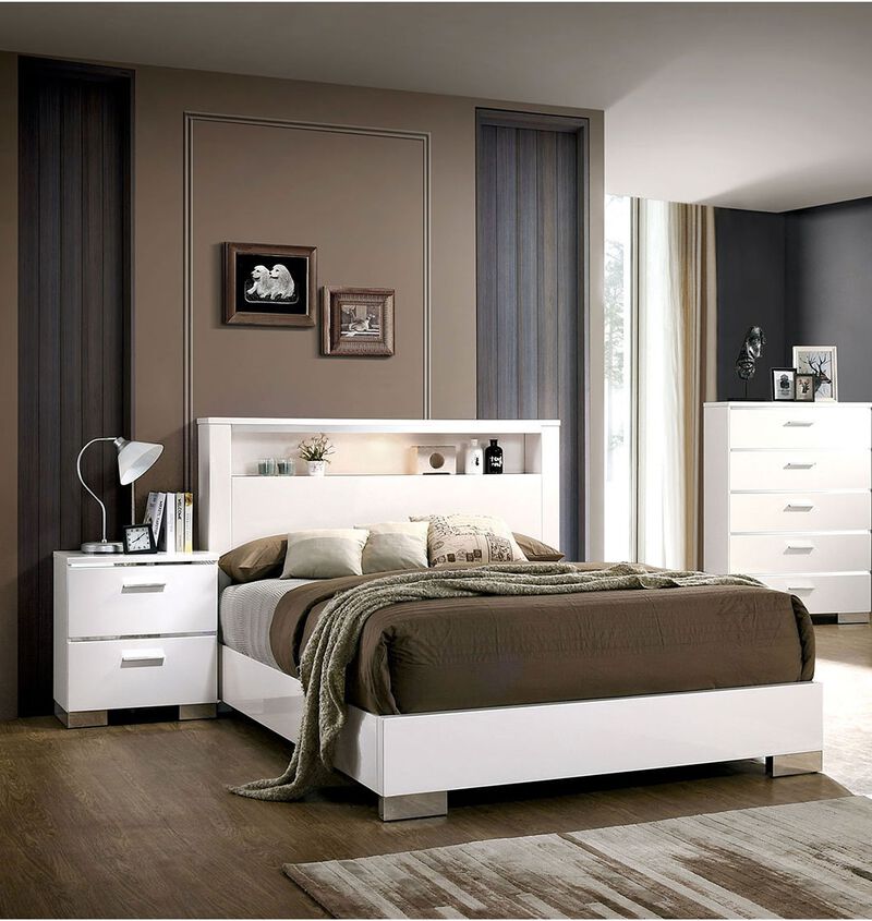 Streamdale High Gloss White Nightstand with USB Charger