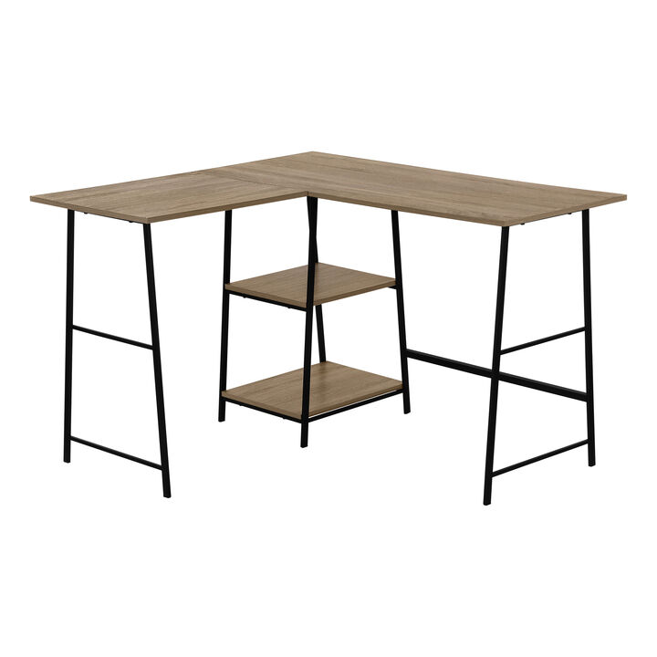 Monarch Specialties I 7592 Computer Desk, Home Office, Corner, Storage Shelves, 48"L, L Shape, Work, Laptop, Metal, Laminate, Brown, Black, Contemporary, Modern