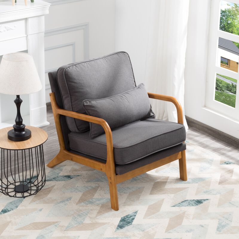 Linen Blend Arm Chair with Solid Wood Leg