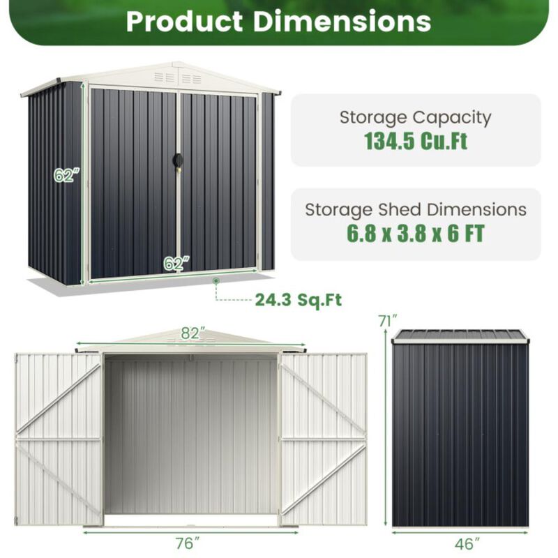 Hivvago 7 x 4 Feet Metal Outdoor Storage Shed with Lockable Door