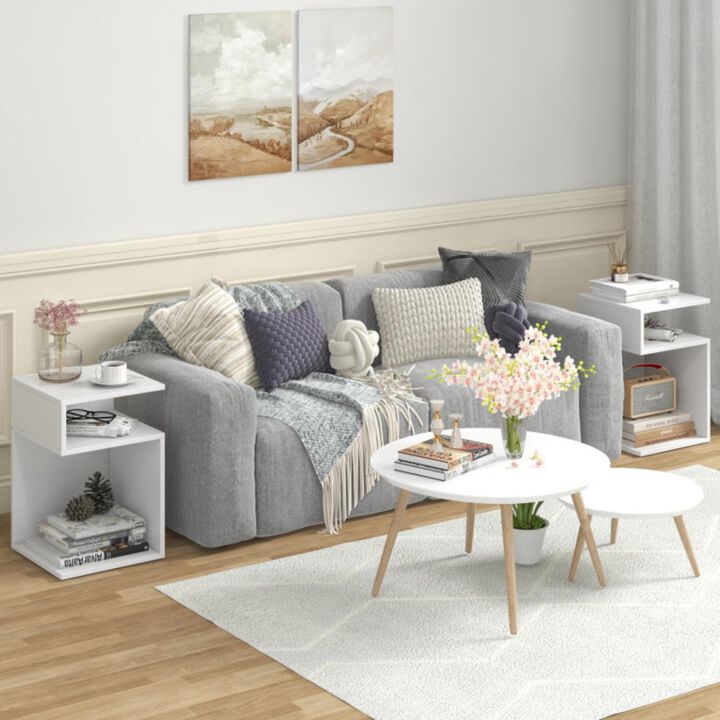 Hivvago S-Shaped Side Table with Unique S-shaped Frame and 2 Open Compartments-White