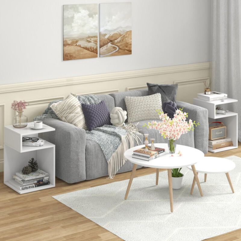 Hivvago S-Shaped Side Table with Unique S-shaped Frame and 2 Open Compartments-White