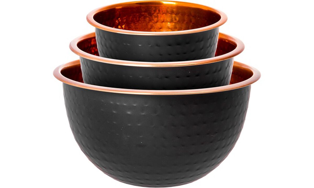 Black, Copper Stainless Steel Mixing Bowls - Set of 3