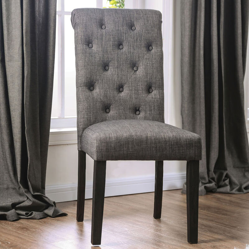 Rustic Dining Chairs Set - Button Tufted Linen Fabric