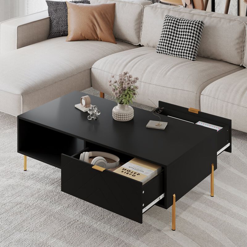 47in Rectangle Wood Mid-Century Modern Coffee Table with 2 Drawers