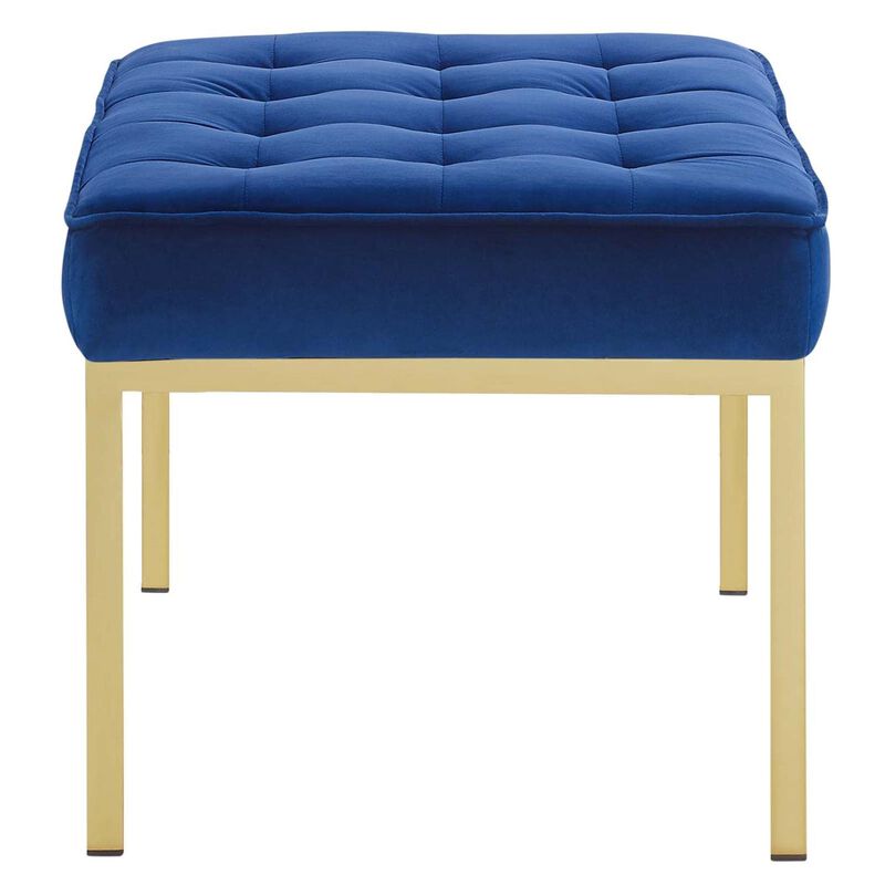 Modway Loft Tufted Button Performance Velvet Upholstered Medium Accent Bench in Gold Navy