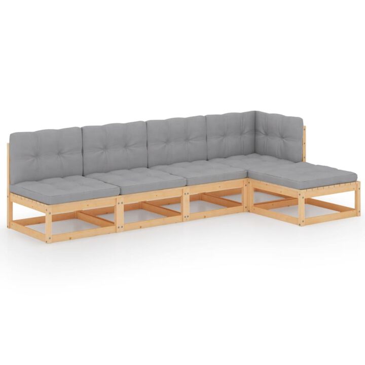 vidaXL 5 Piece Garden Lounge Set with Cushions Solid Pinewood