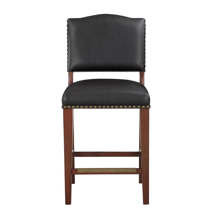 Comfort Pointe Denver Stationary Faux Leather Brown Counter Stool with Nail Heads