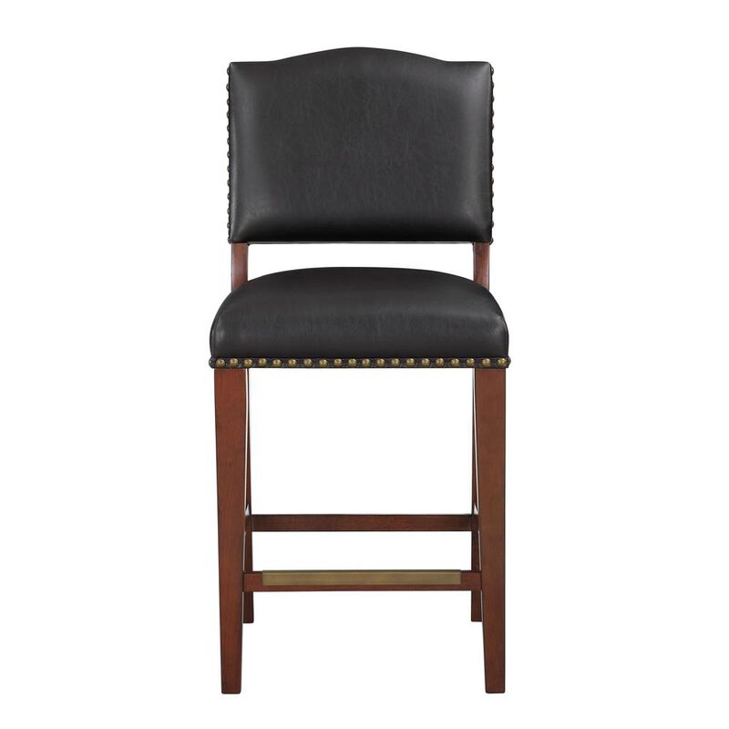 Comfort Pointe Denver Stationary Faux Leather Brown Counter Stool with Nail Heads