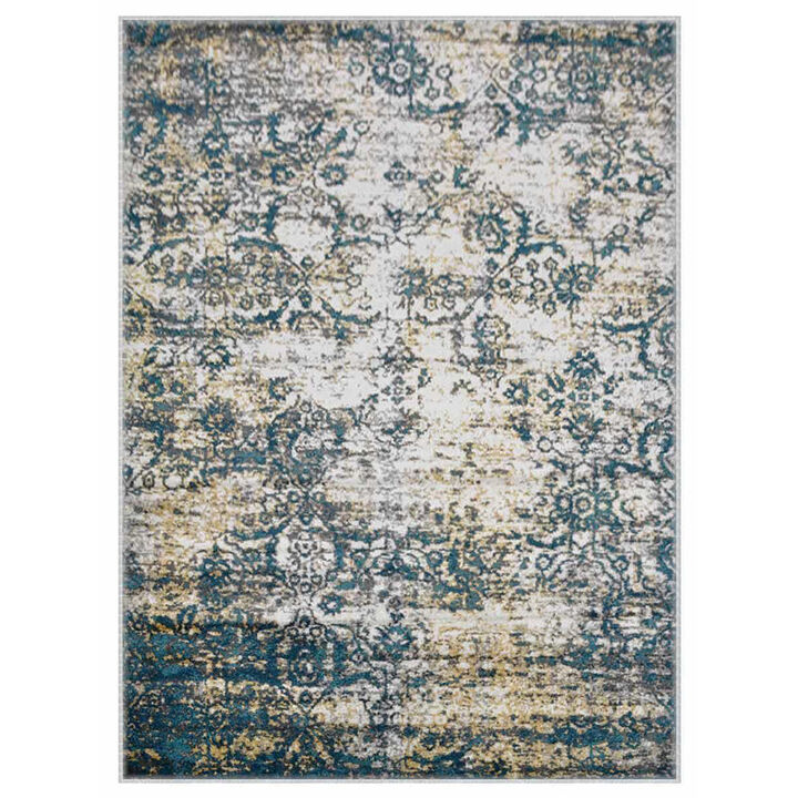 RUGSOTIC CARPETS MACHINE MADE HEATSET POLYPROPYLENE AREA RUGS  - 6'7''x9', Rectangle Shape, Ivory Blue Color, Abstract Modern Design, Midium Pile Machine Made Area Rugs (MX0006)