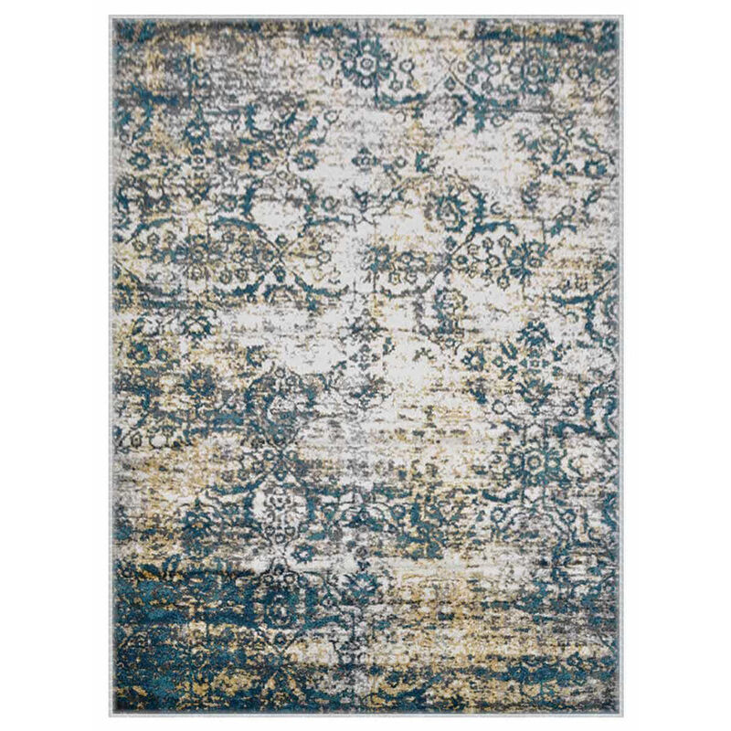RUGSOTIC CARPETS MACHINE MADE HEATSET POLYPROPYLENE AREA RUGS  - 6'7''x9', Rectangle Shape, Ivory Blue Color, Abstract Modern Design, Midium Pile Machine Made Area Rugs (MX0006)