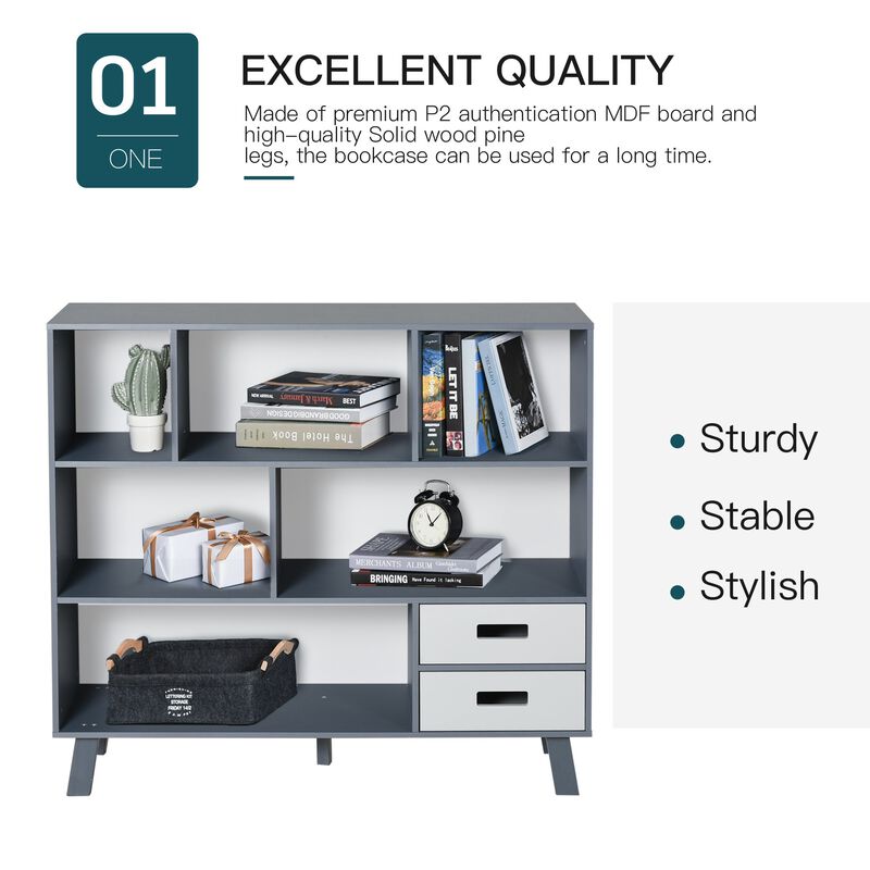 Black Storage Solution: 3-Tier Bookcase with Shelves and Drawers