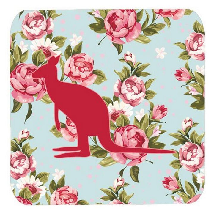 Caroline's Treasures BB1008-RS-BU-FC Kangaroo Shabby Chic Blue Roses Foam Coasters (Set of 4), 3.5 H x 3.5 W, Multicolor